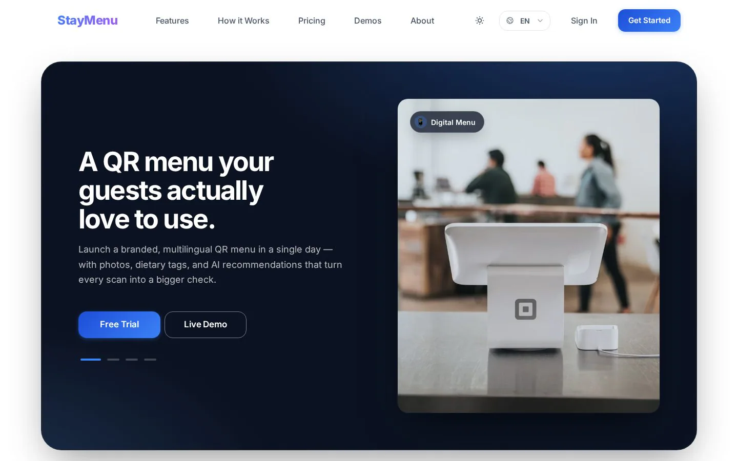 StayMenu website homepage