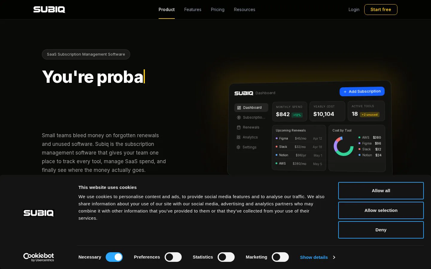 Subiq website homepage