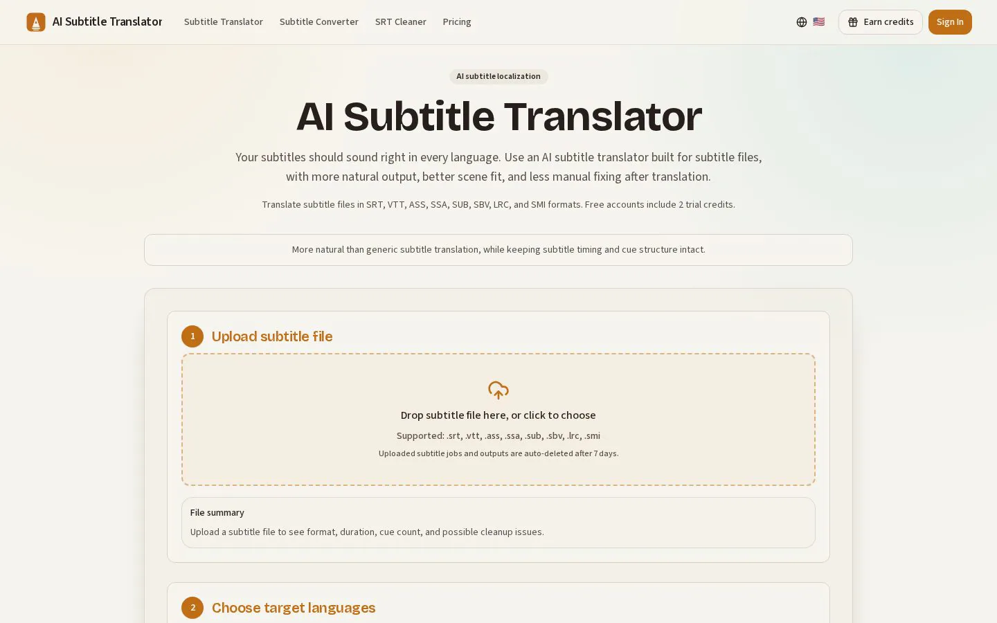 subtitle translator website homepage