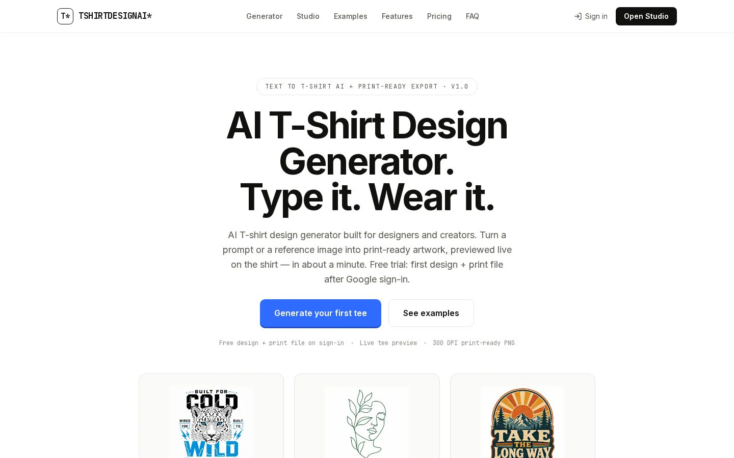 T-Shirt Design AI website homepage