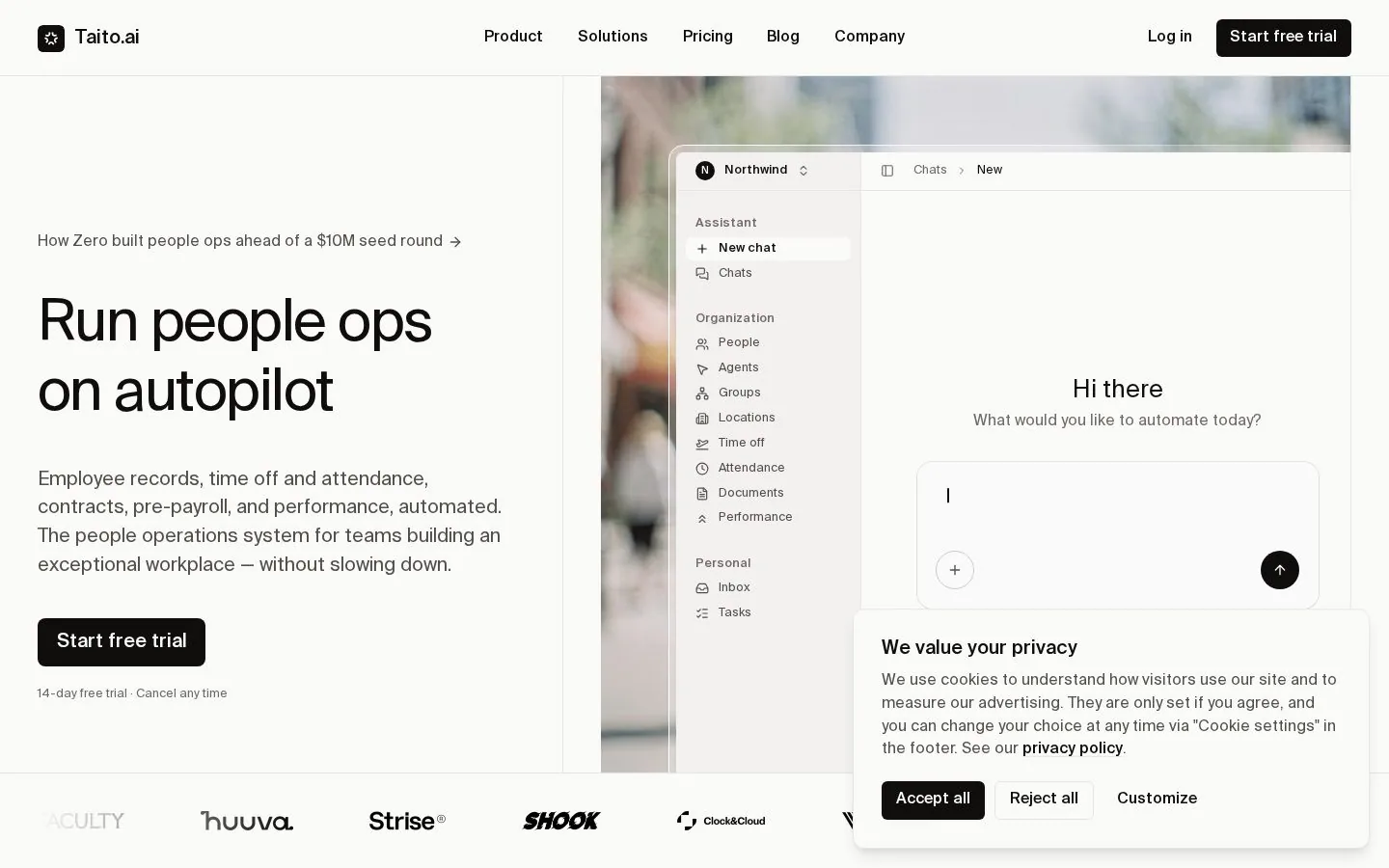 Taito.ai website homepage