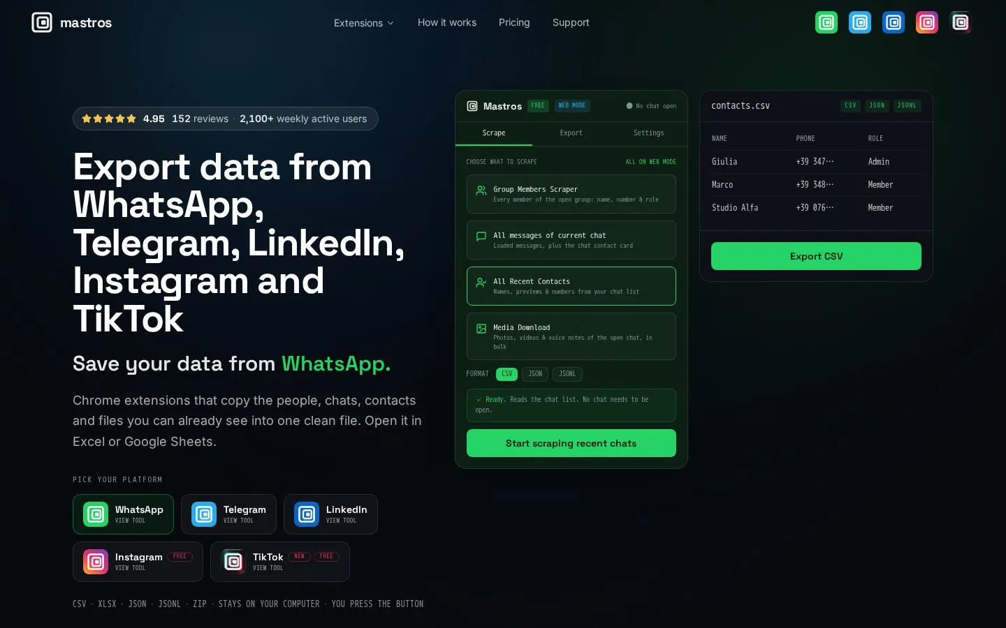 Telegram, WhatsApp and LinkedIn Data Scrapers website homepage