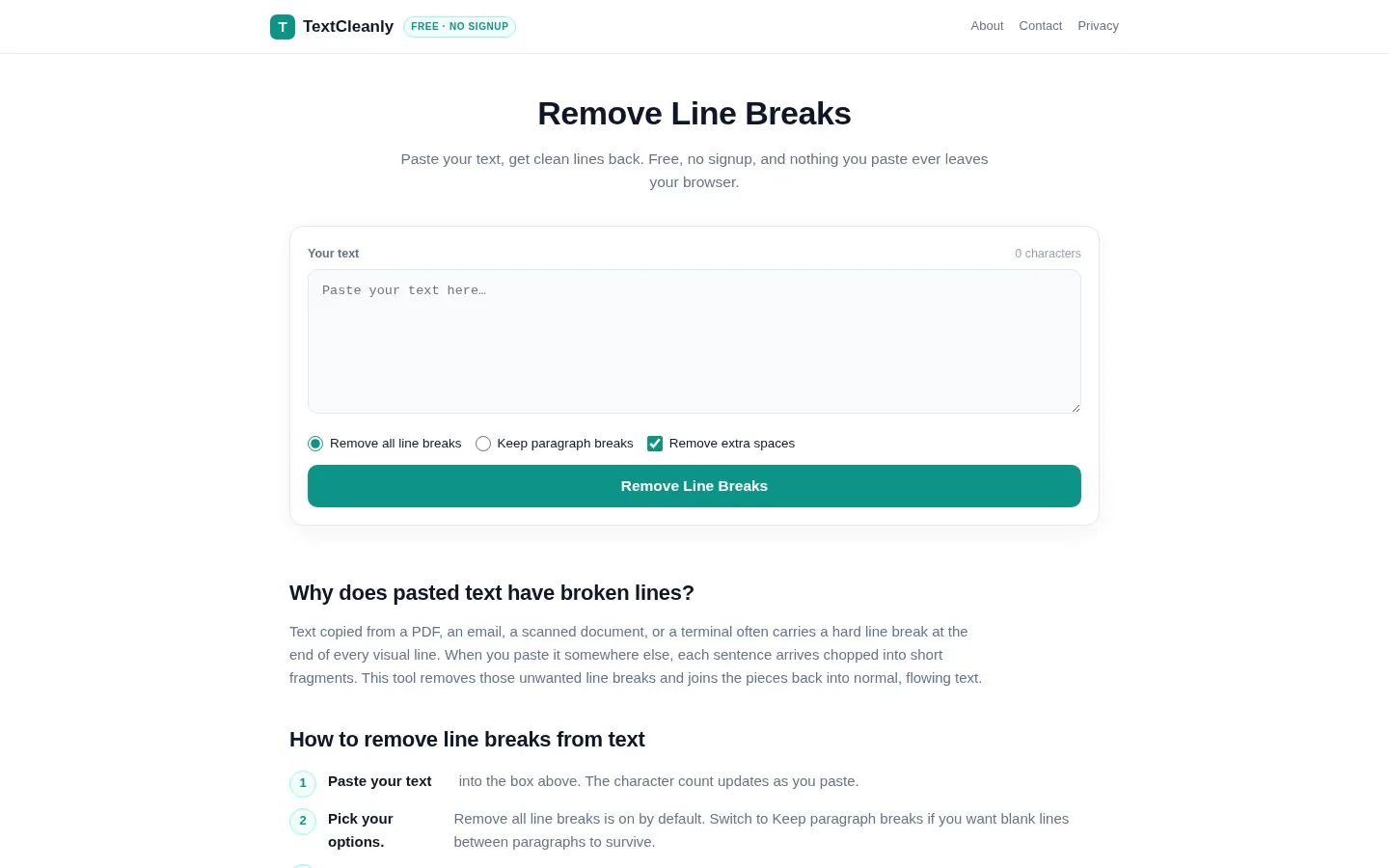 TextCleanly website homepage