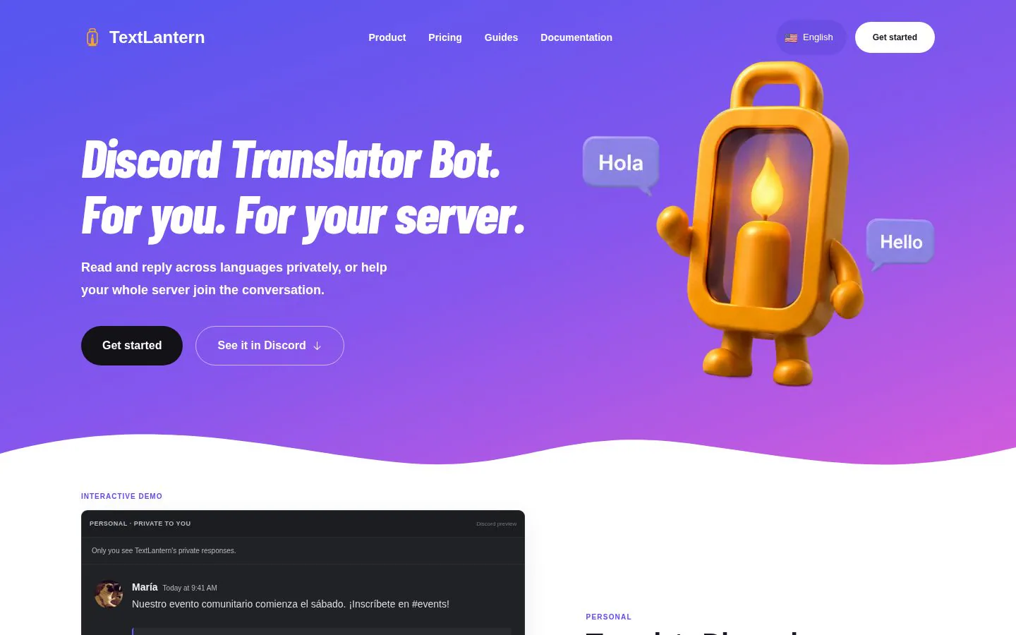 TextLantern screenshot showing a message about discord Translatorbot