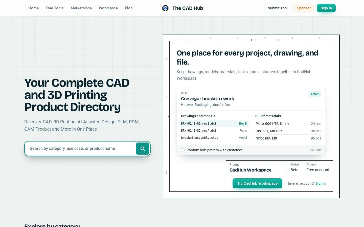 The CAD Hub website homepage