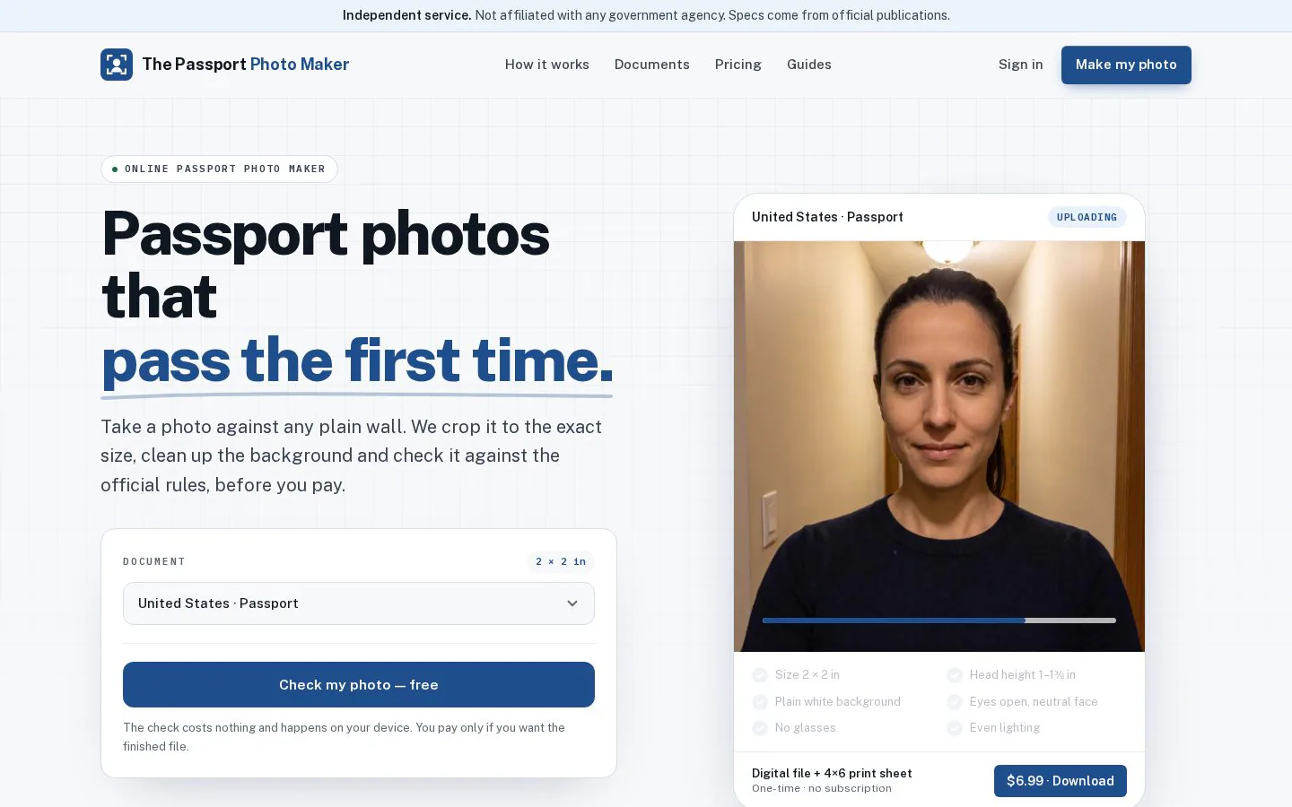 Homepage of thepassportphotomaker.com