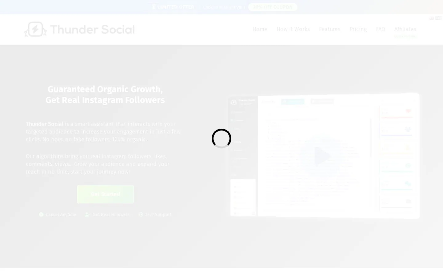 Thunder Social for Instagram website homepage
