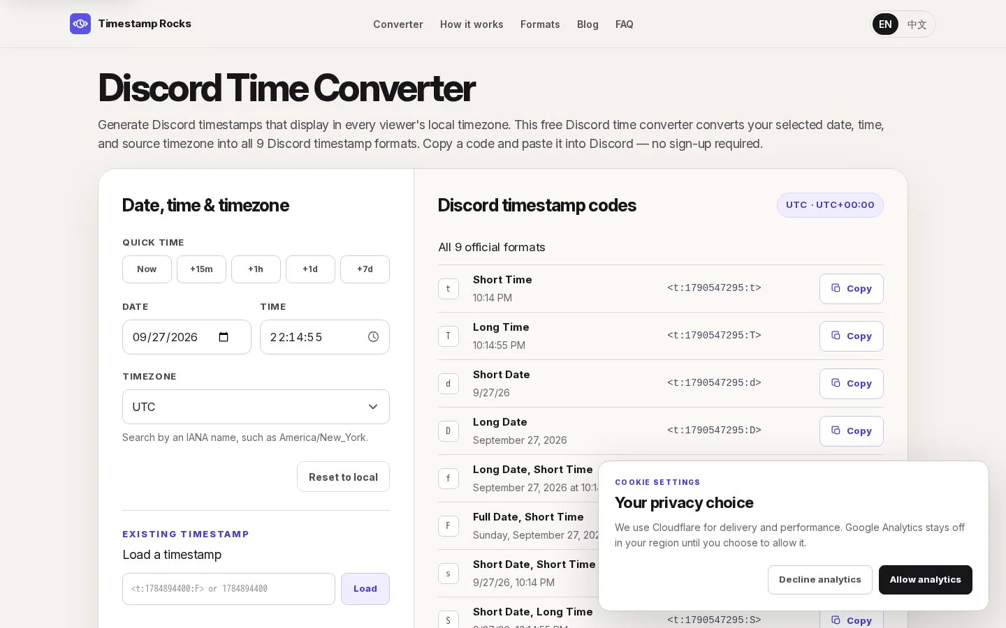 Timestamp Rocks website homepage