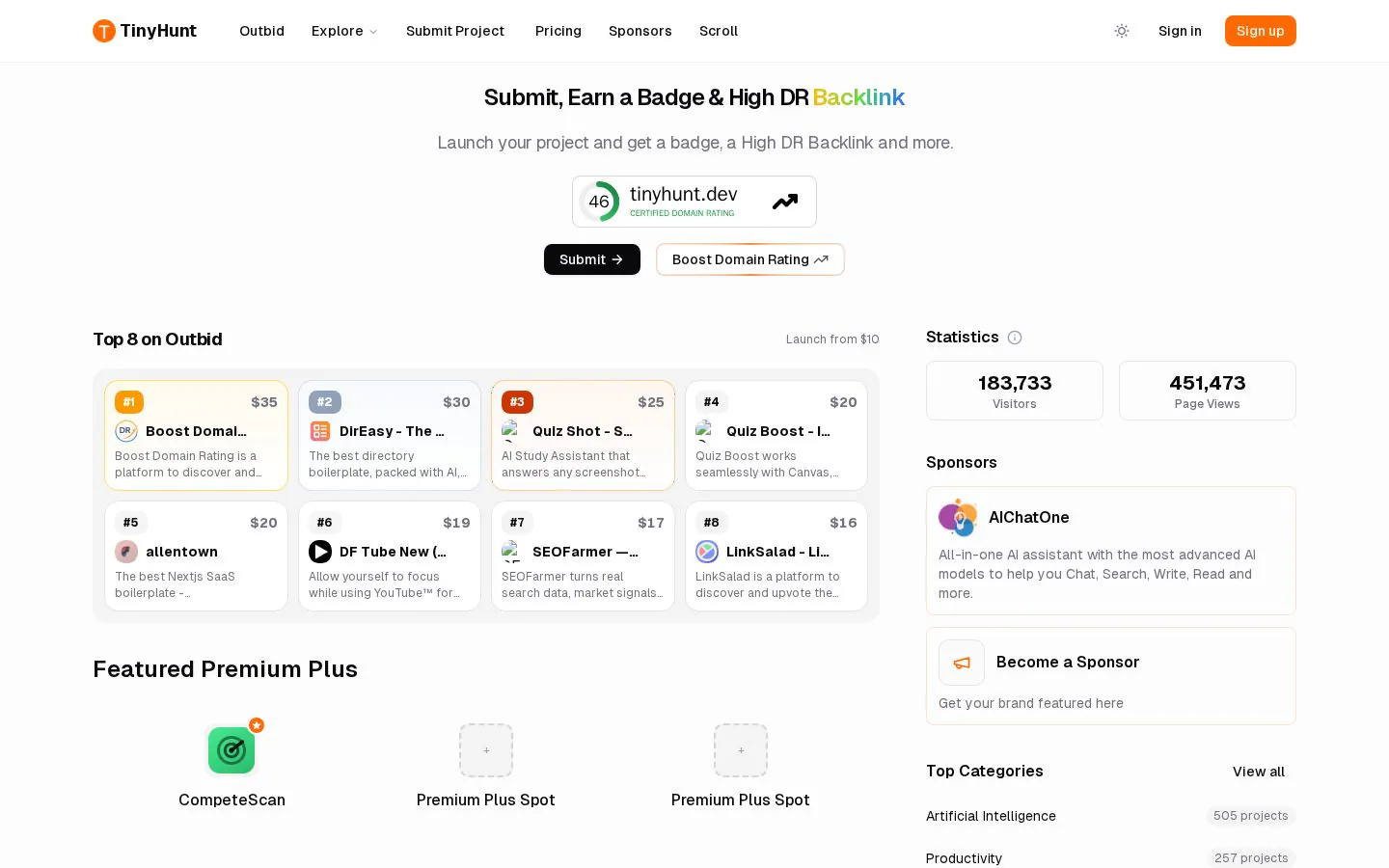 TinyHunt website homepage