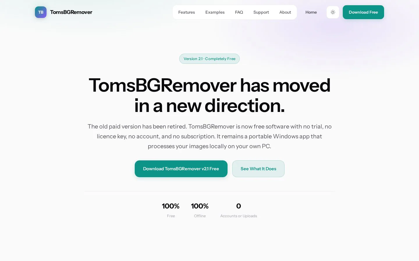 TomsBGRemover website homepage