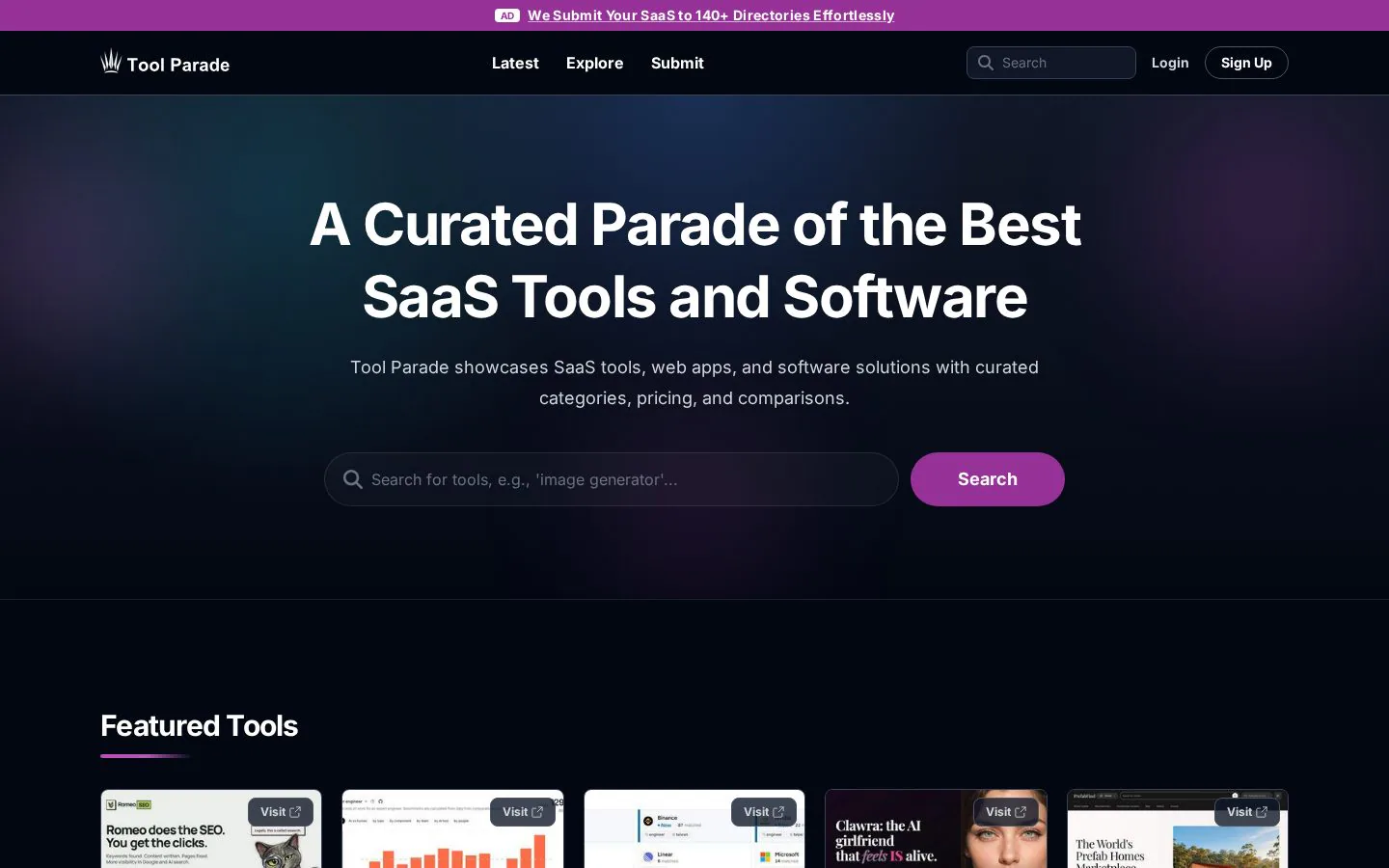 Tool Parade website homepage