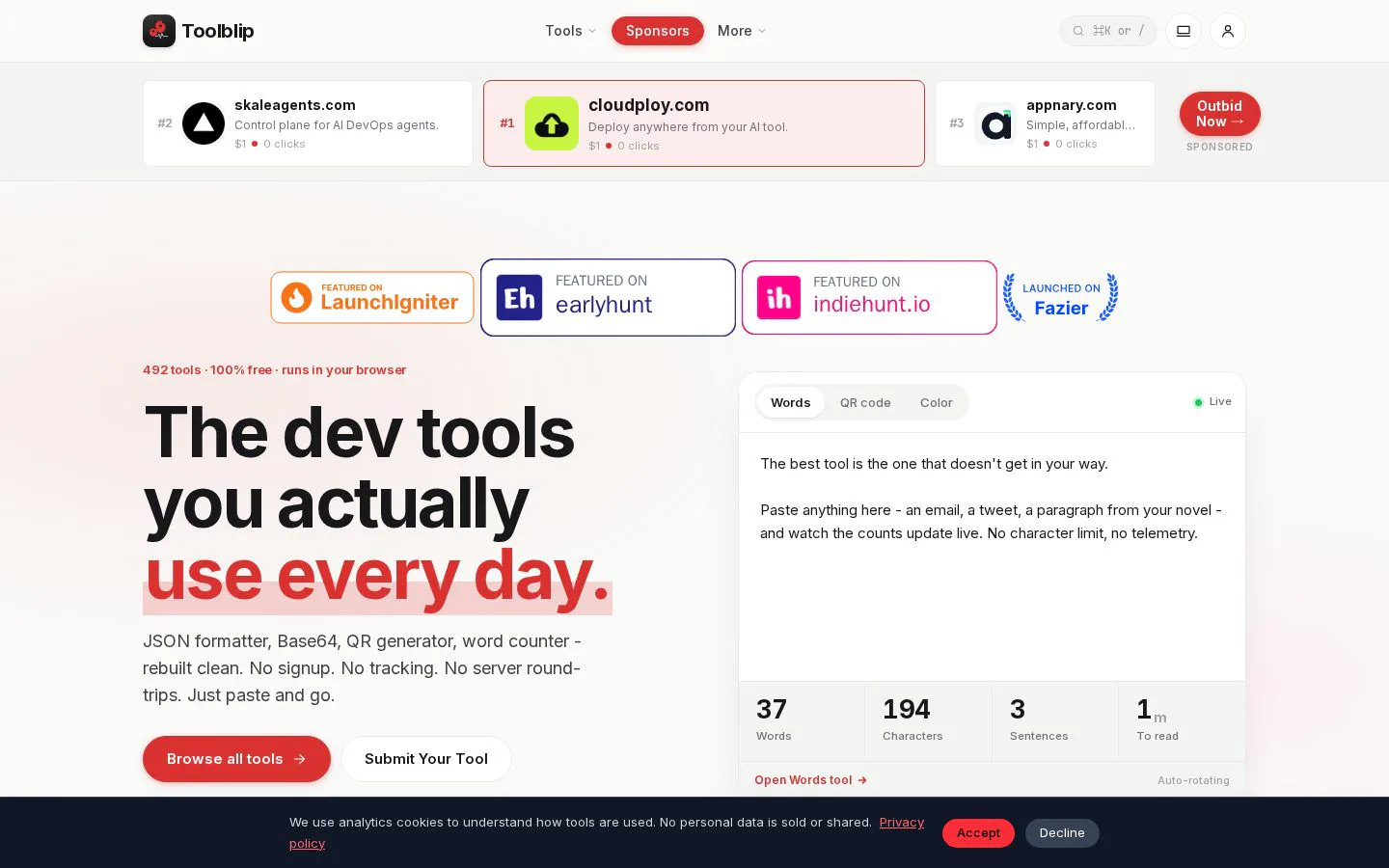 Toolblip homepage