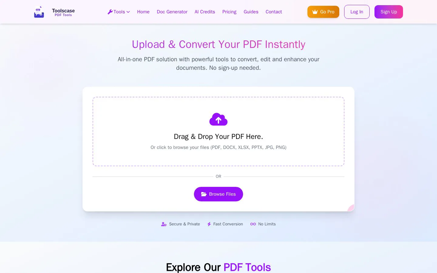 Homepage of pdf.toolscase.com
