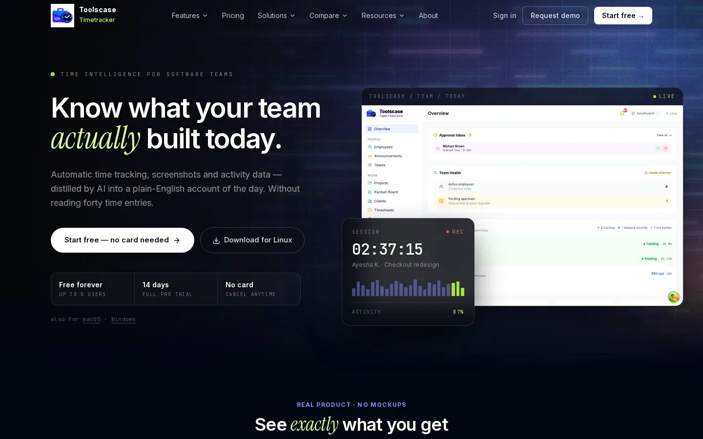Homepage of timetracker.toolscase.com