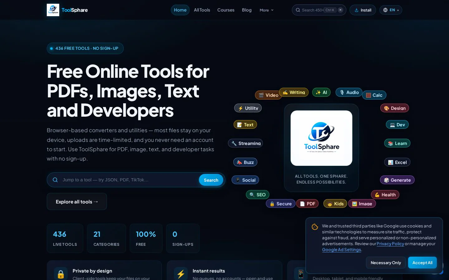 Homepage of toolsphare.tech