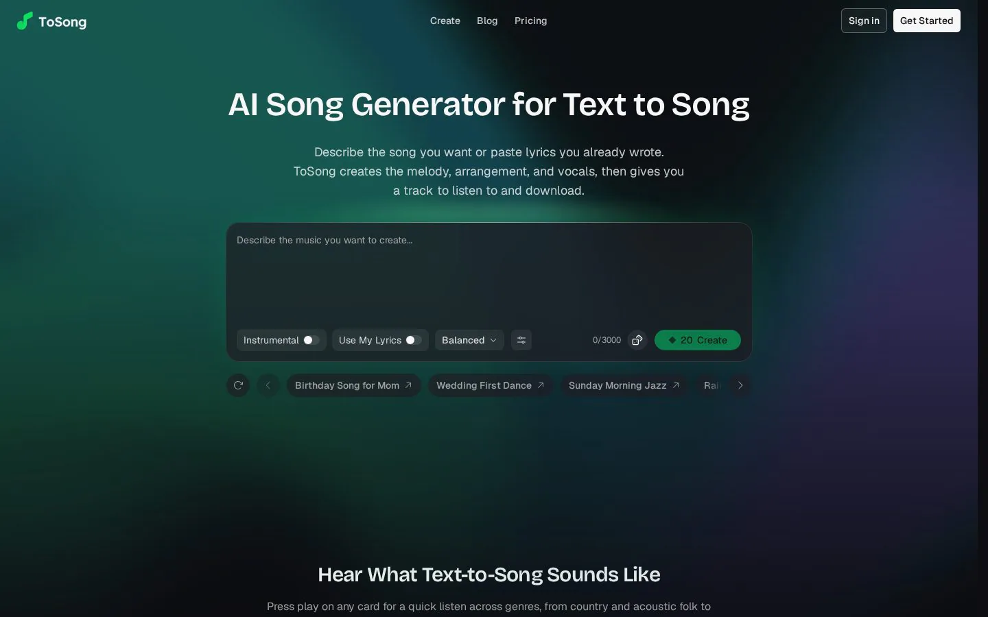 ToSong AI Song Generator product screenshot