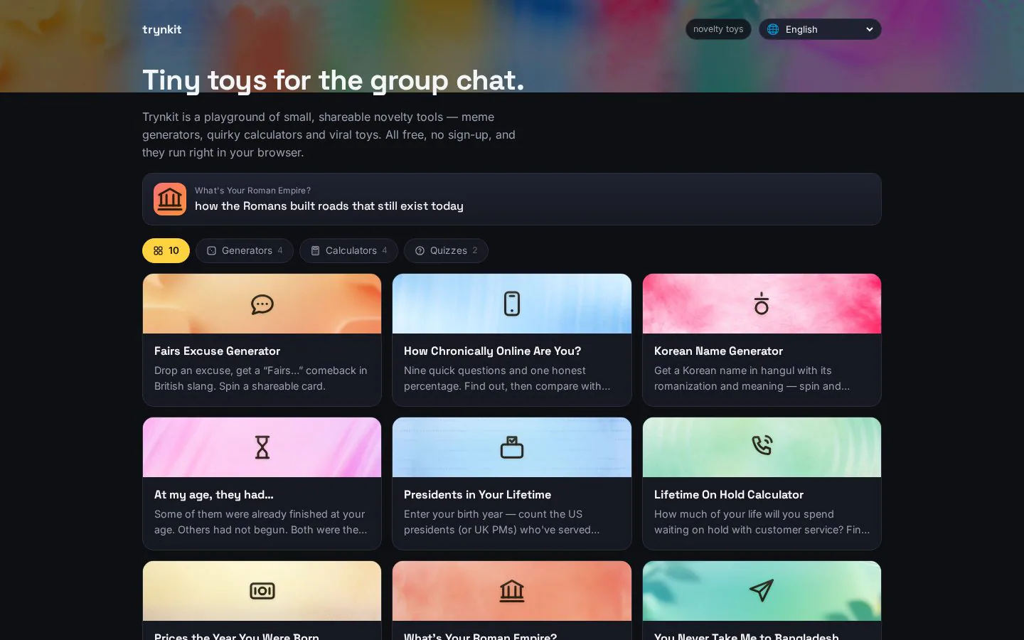 Trynkit website homepage