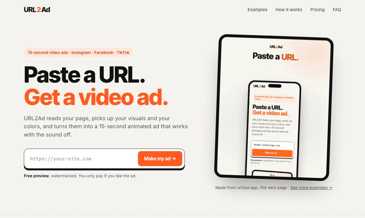 URL2Ad product screenshot 1