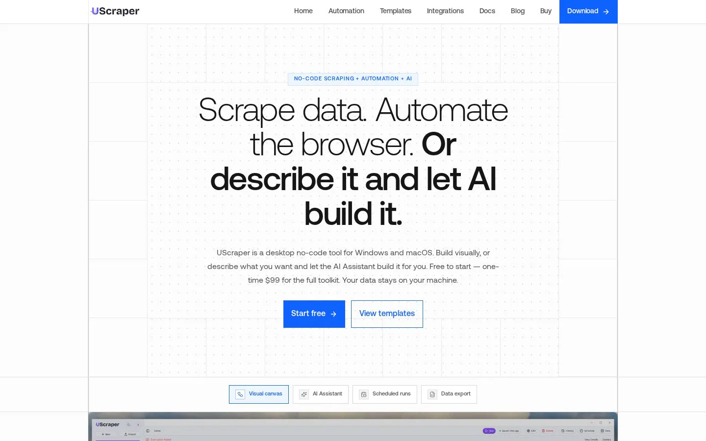 UScraper website homepage