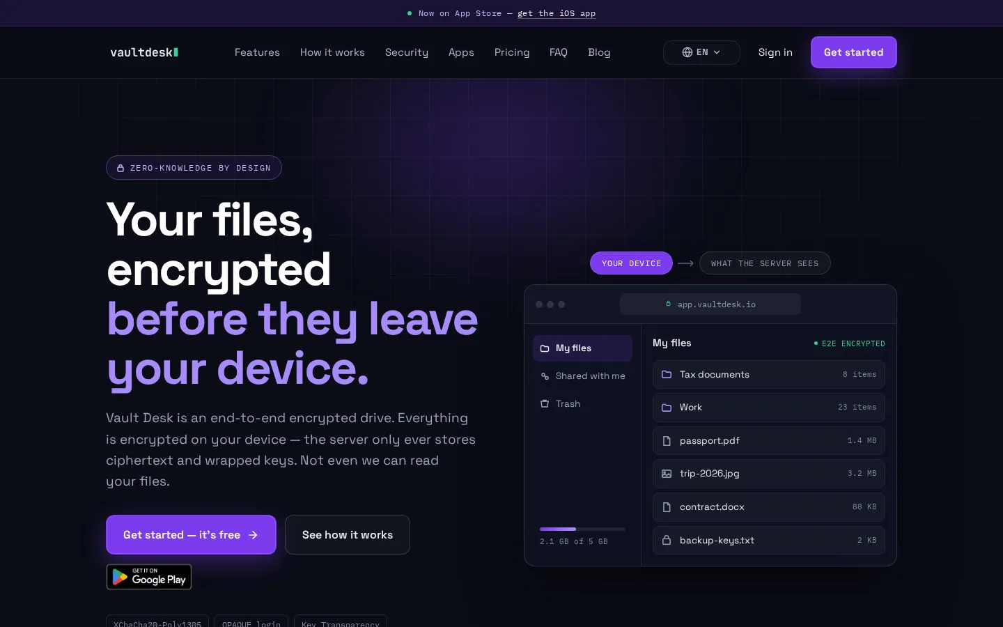 Vault Desk website homepage