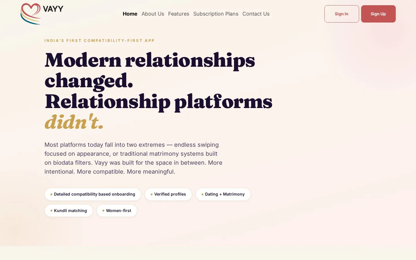 Vayy website homepage