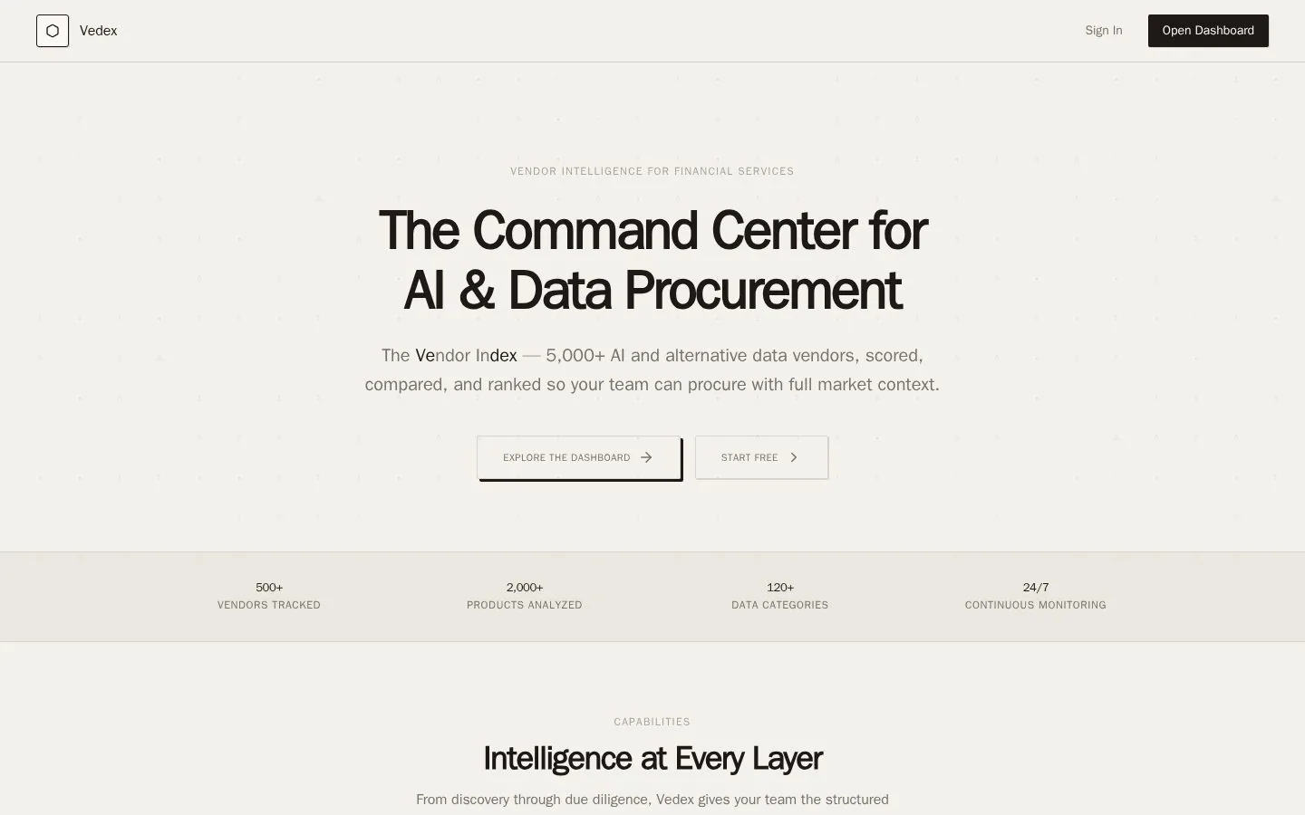 Vedex website homepage