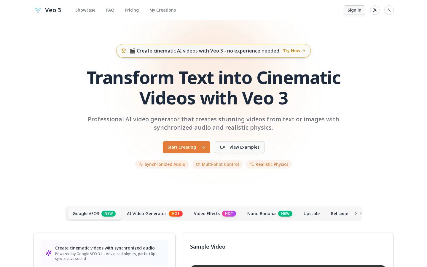 Veo 3 Video Generator website homepage