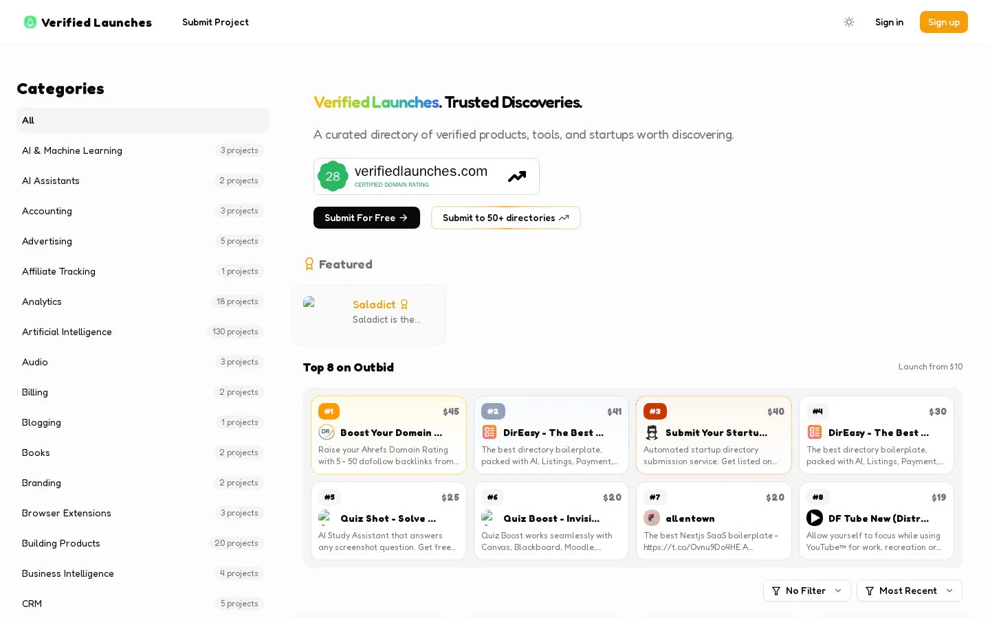 Verified Launches screenshot showing a list of different levels