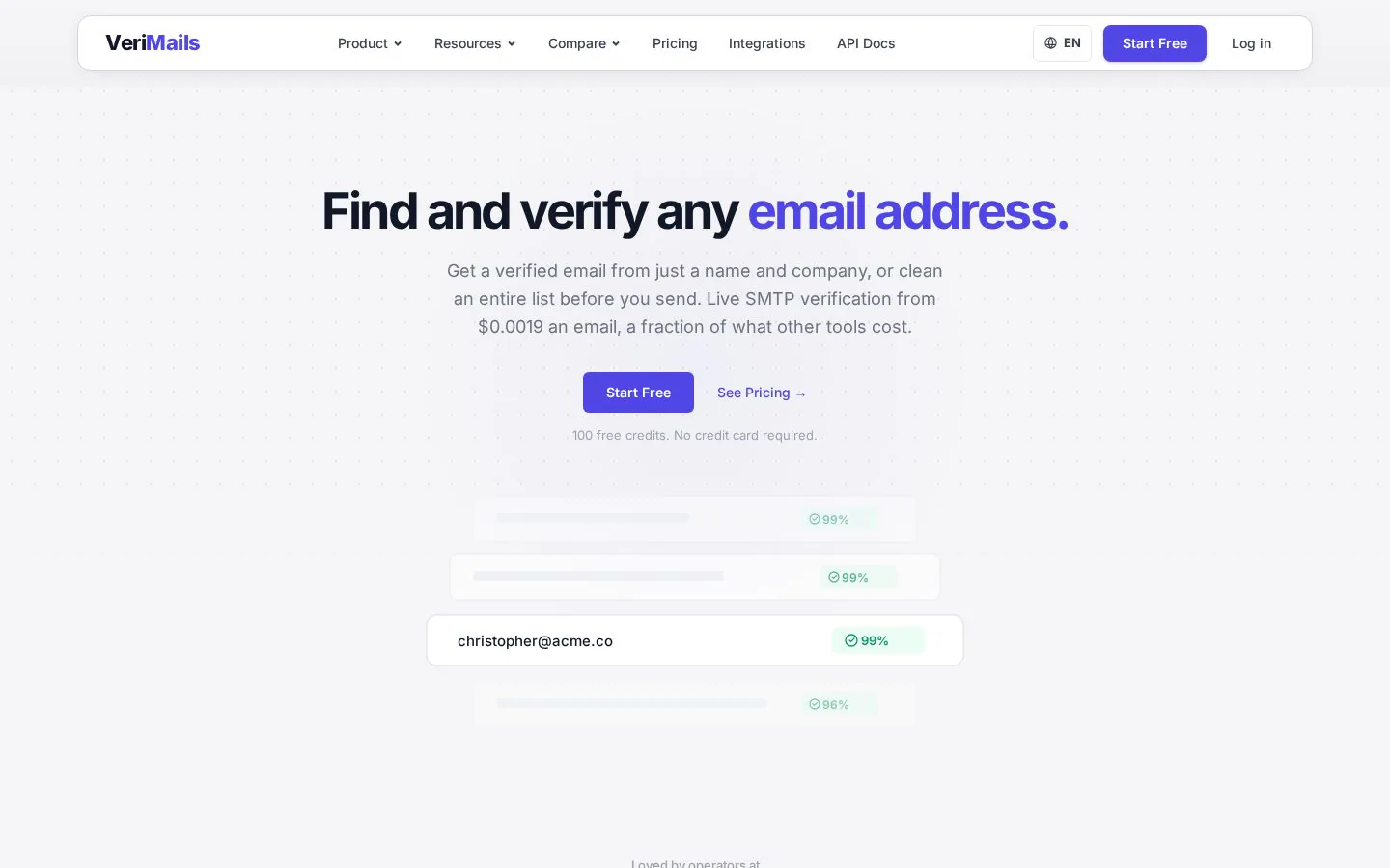 VeriMails email verification homepage