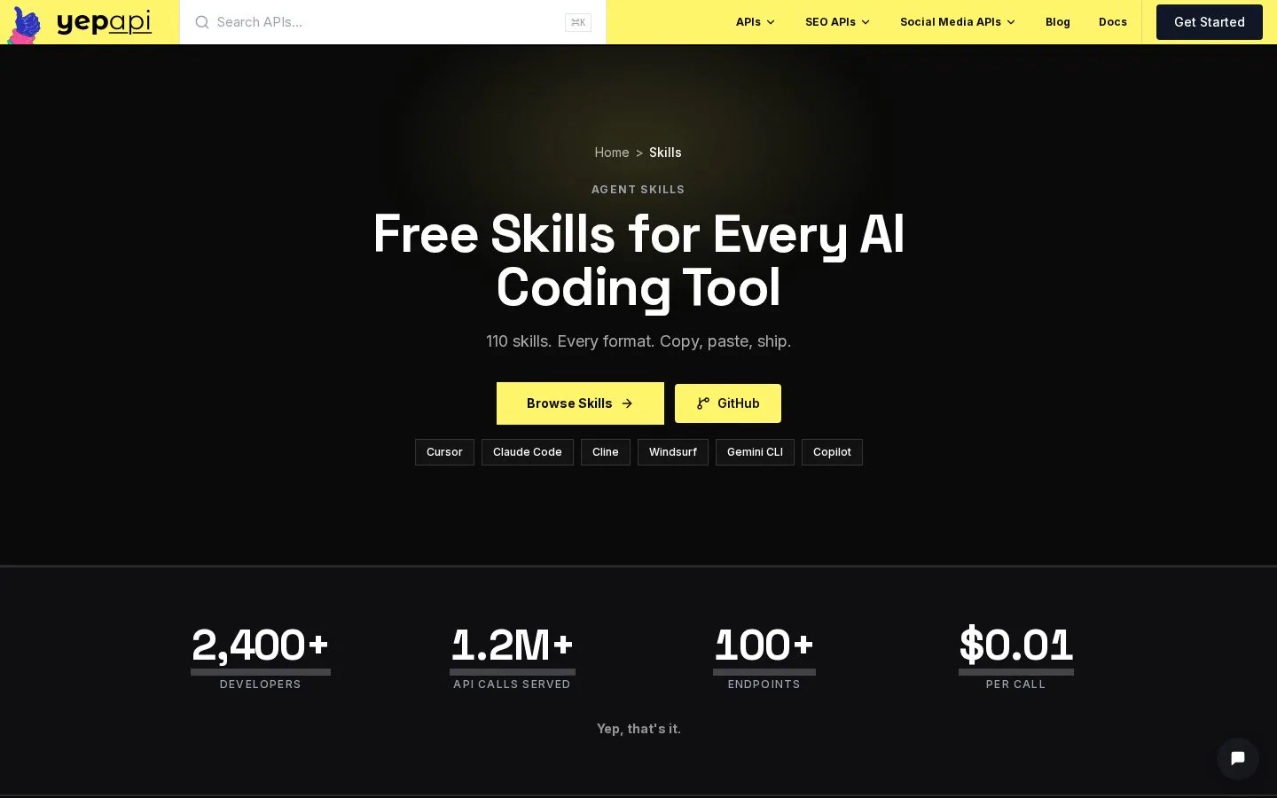Vibe Coding Agent Skills website homepage