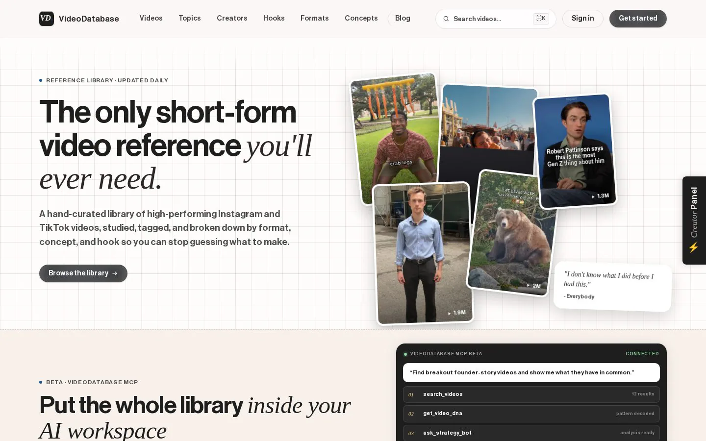Video Database website homepage