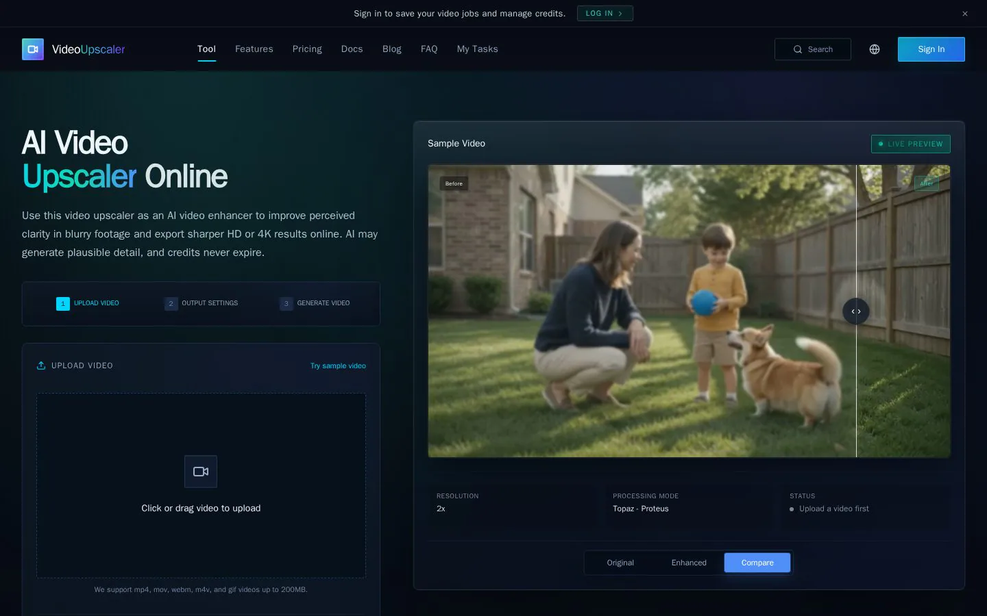 Video Upscaler website homepage