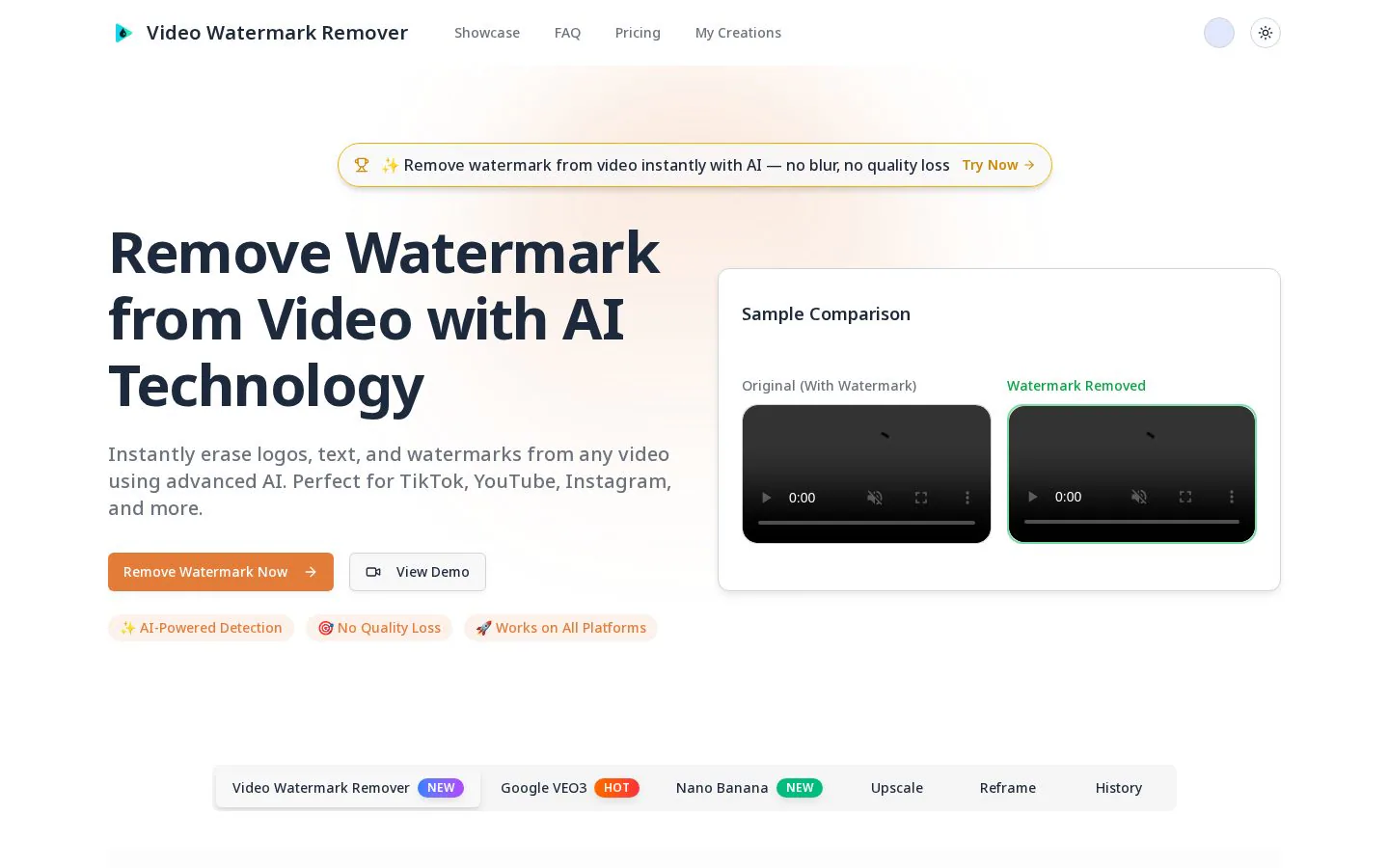 Video Watermark Remover website homepage