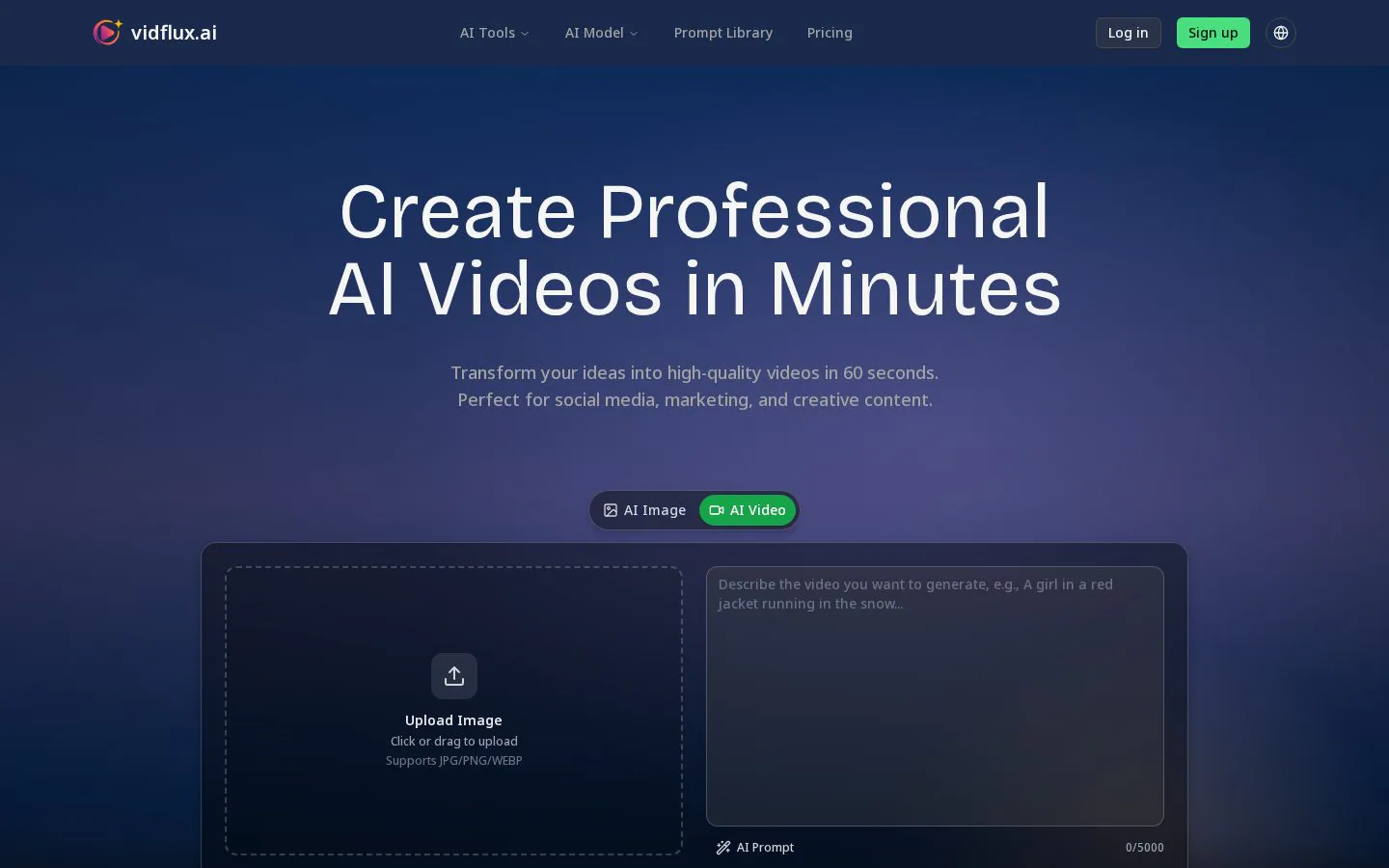 vidflux ai website homepage