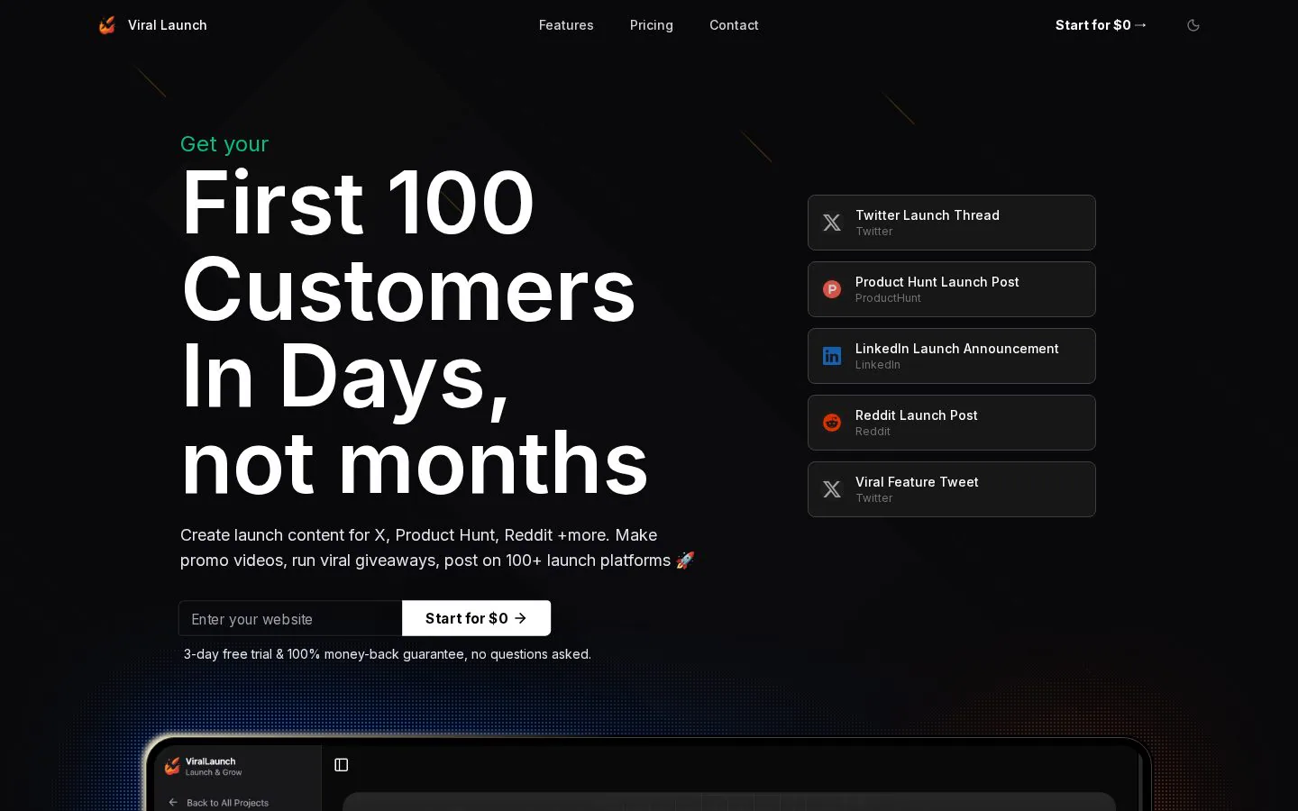 Viral Launch website homepage