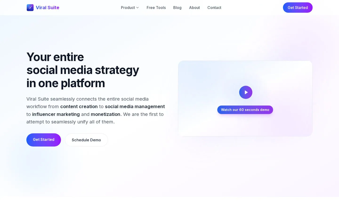 Viral Suite website homepage