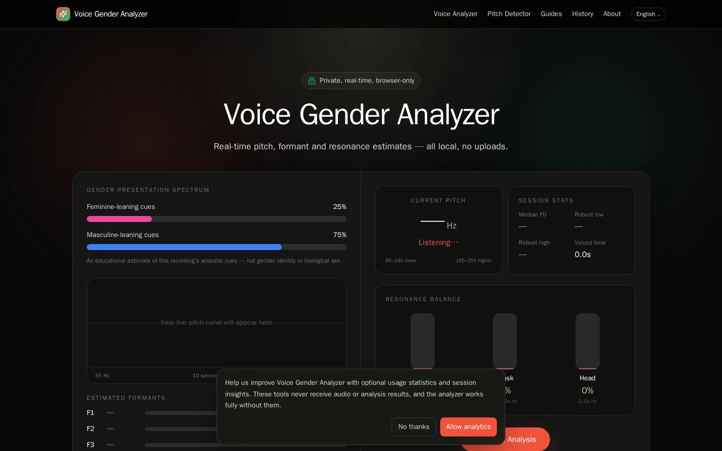 Voice Gender Analyzer website homepage