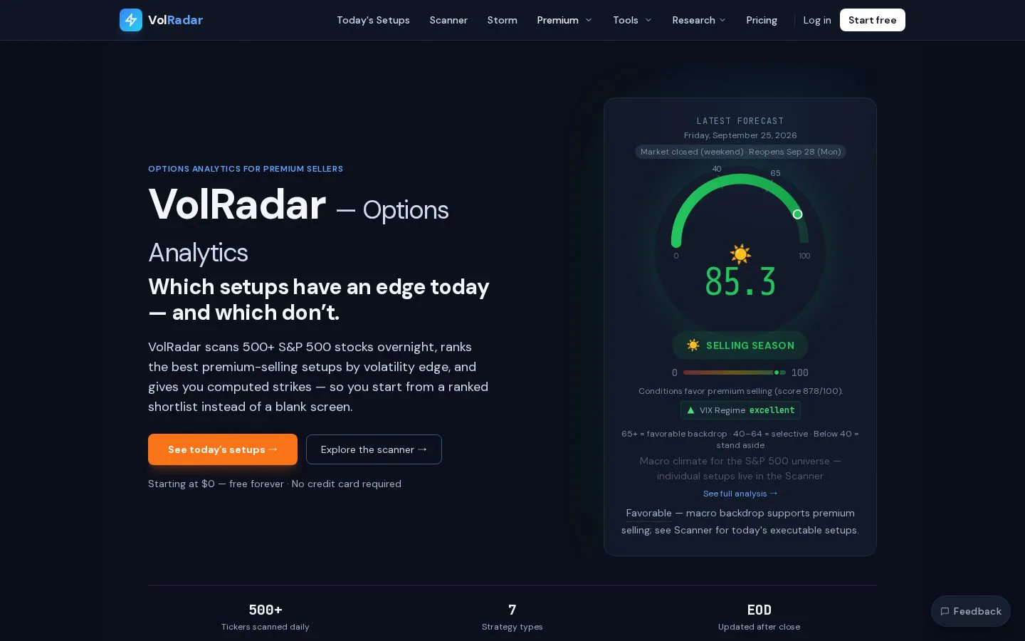 VolRadar website homepage