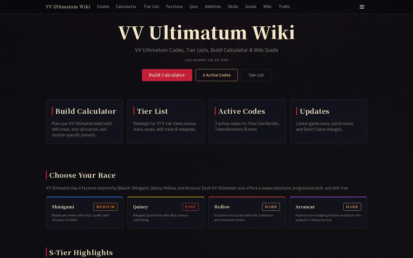 VV Ultimatum Wiki website homepage