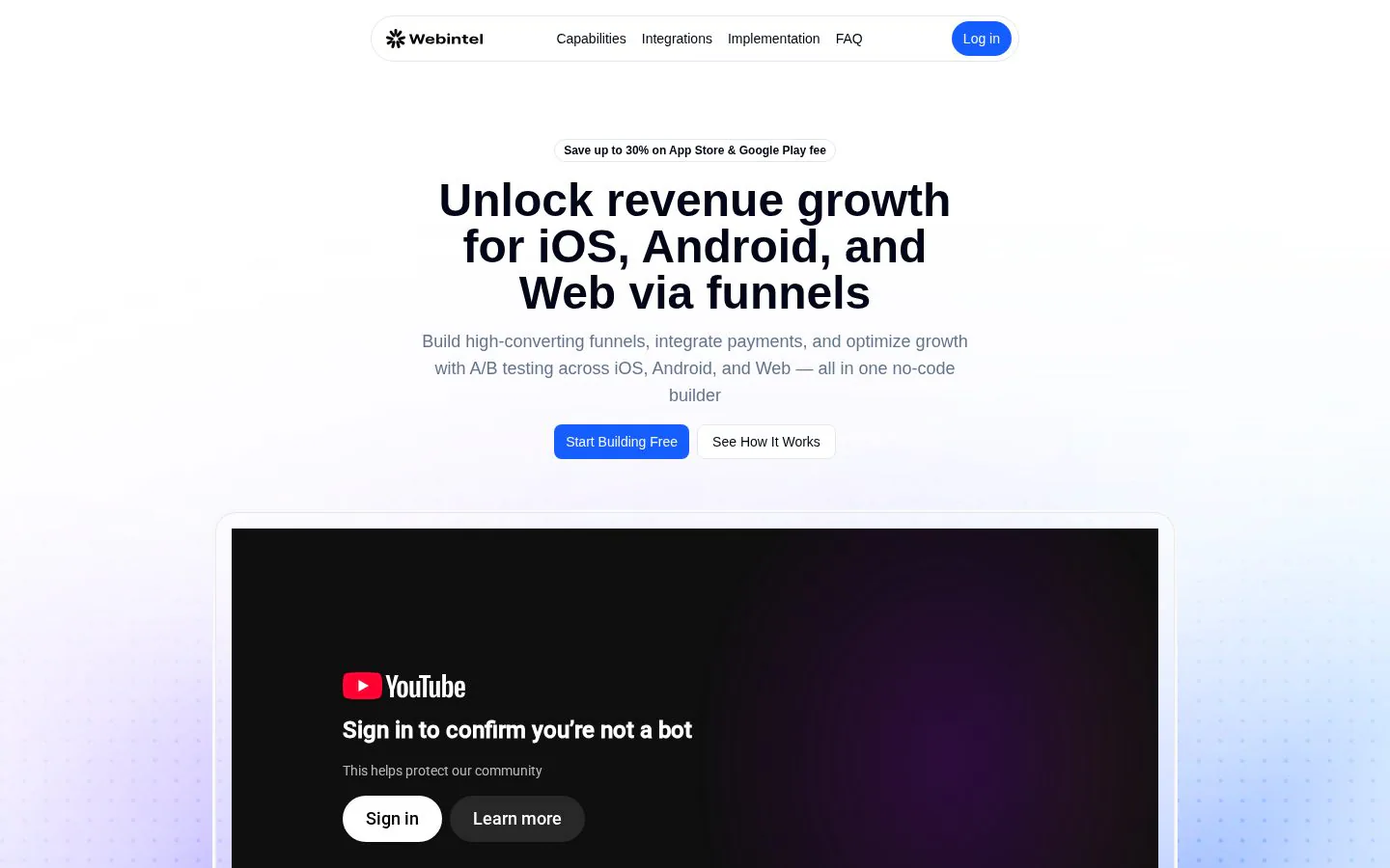 Webintel website homepage