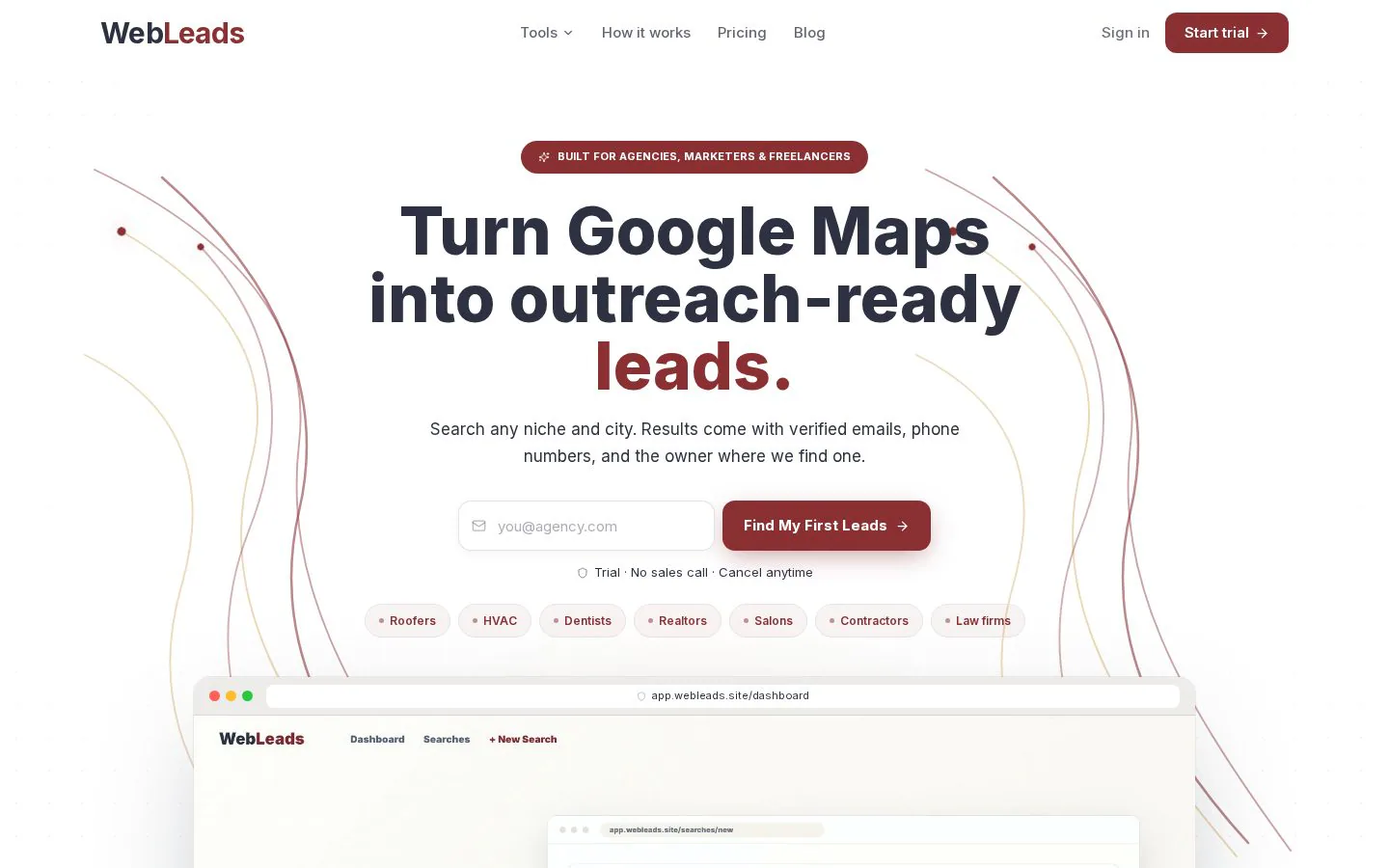 WebLeads website homepage