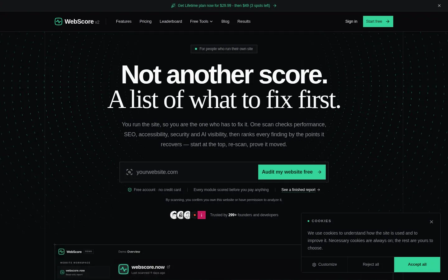 WebScore website homepage