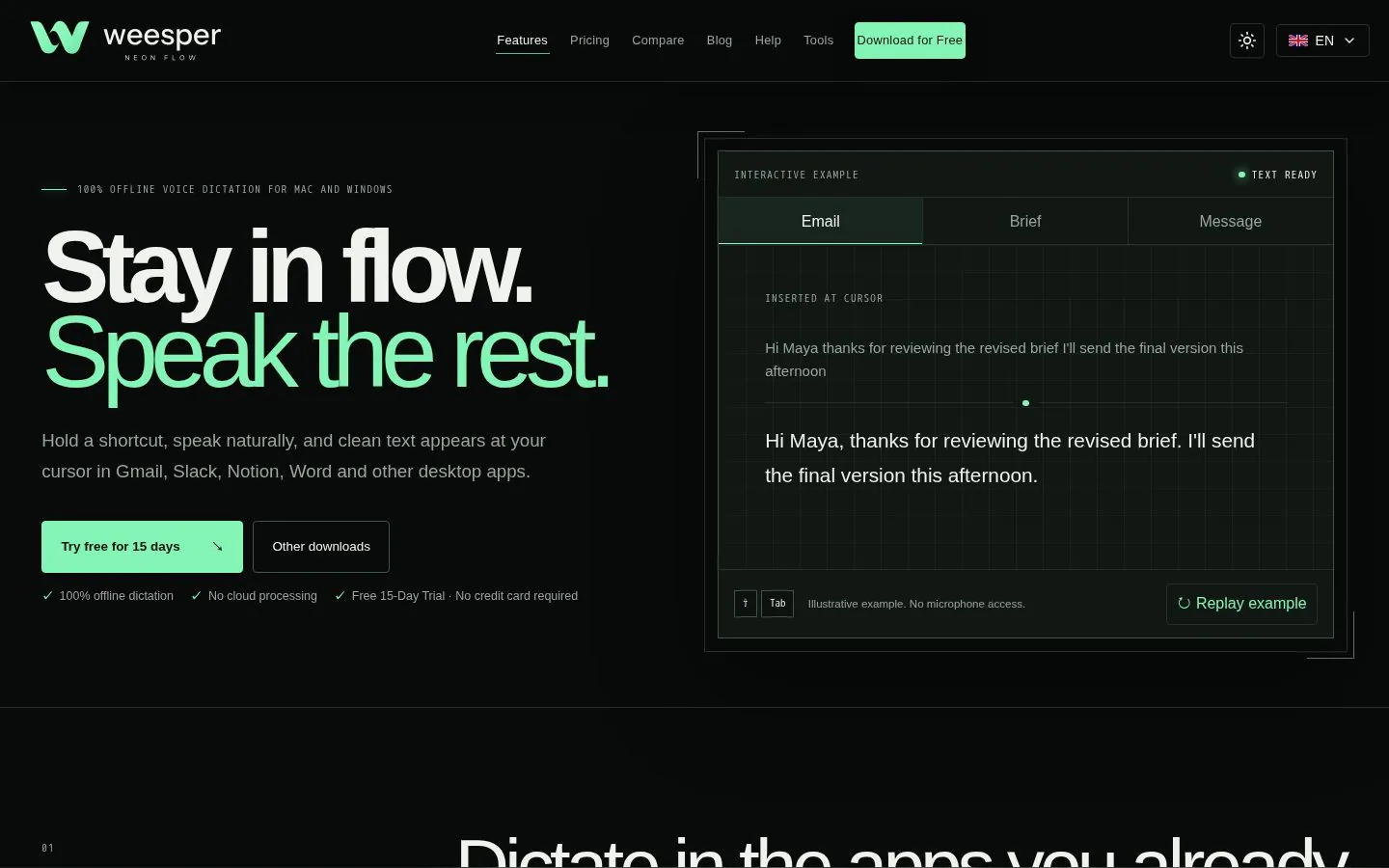 Weesper Neon Flow website homepage