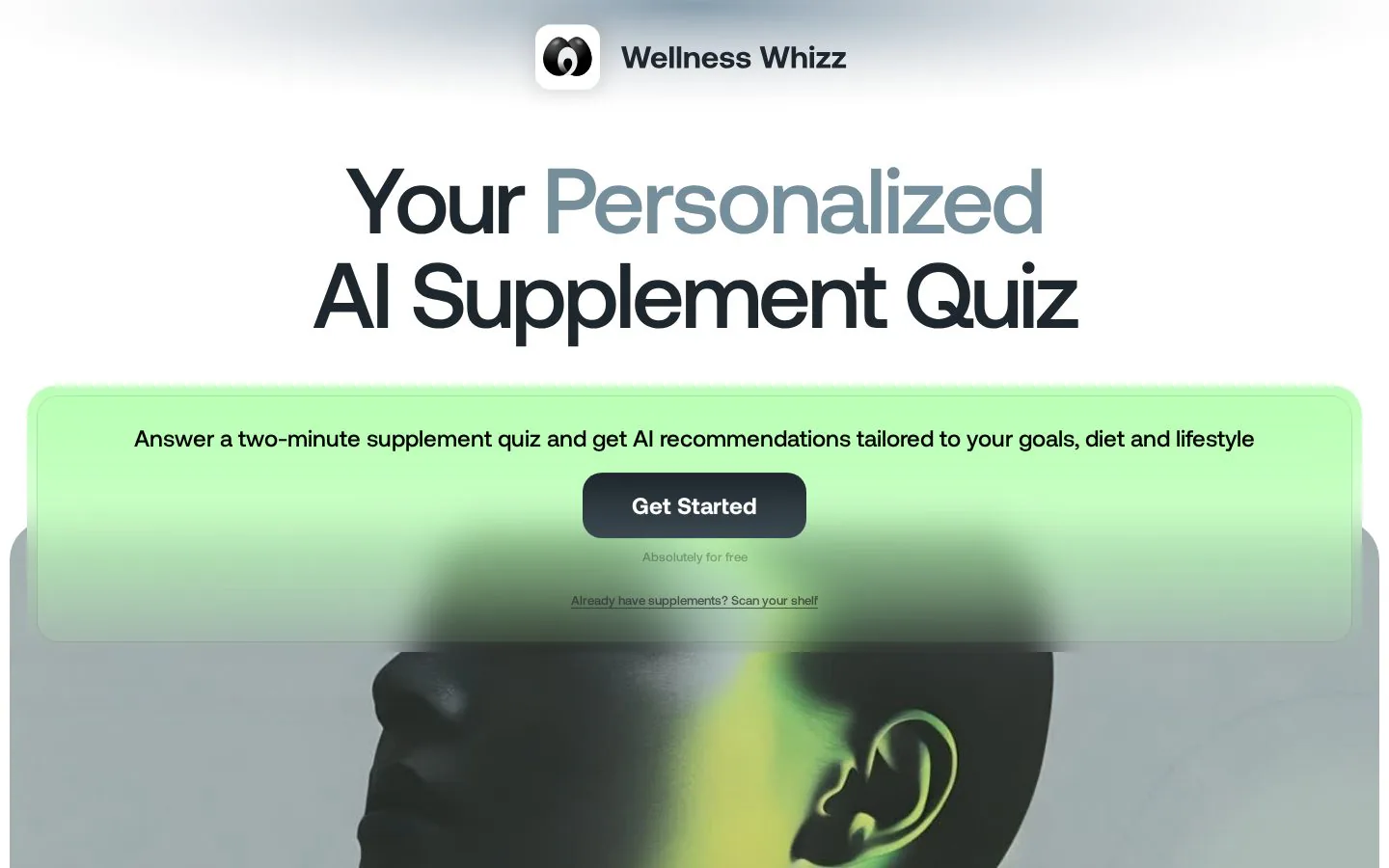 Wellness Whizz screenshot showing a green and white ad for a supplement