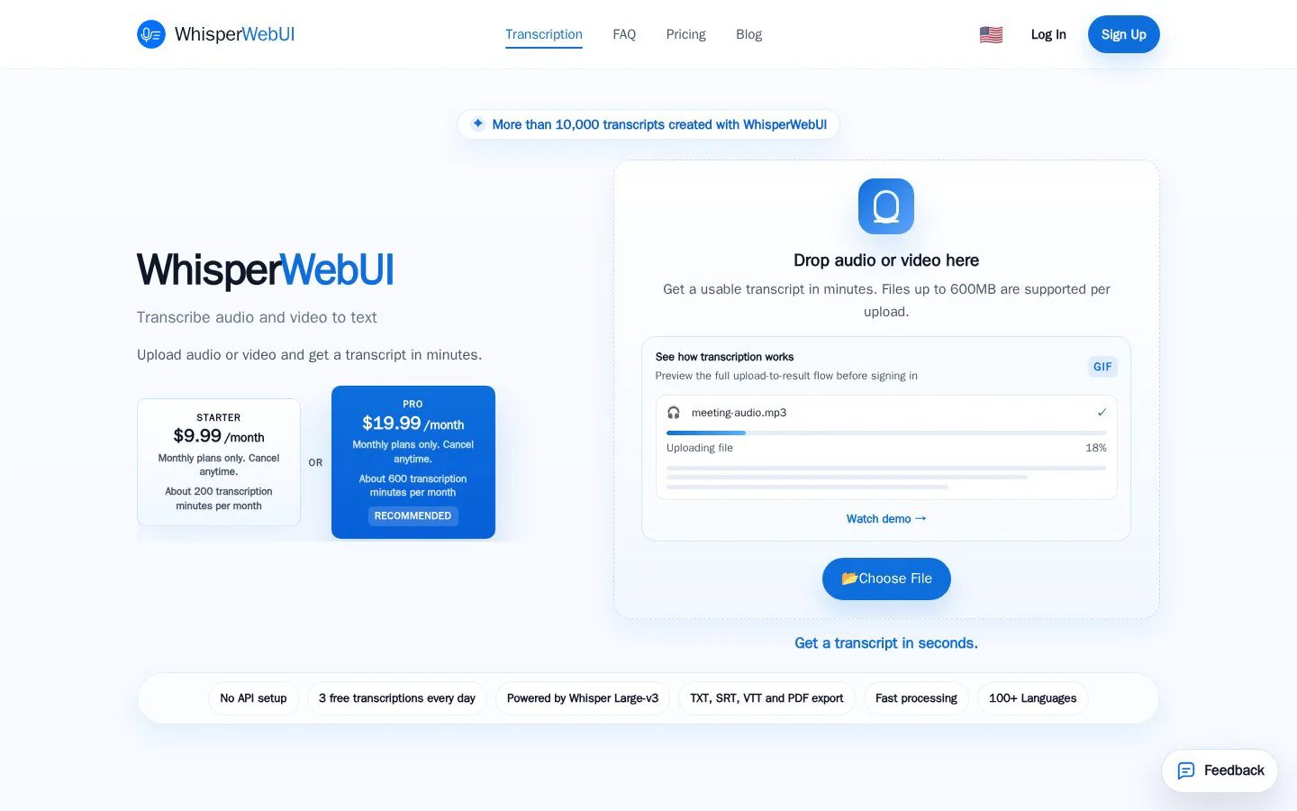 WhisperWebUI website homepage