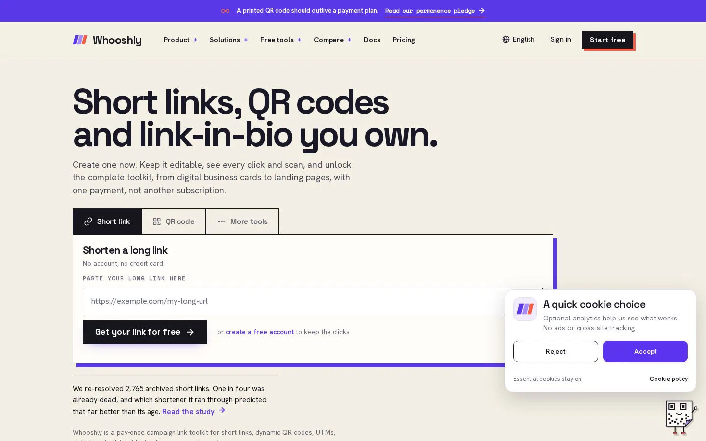 Homepage of whooshly.co