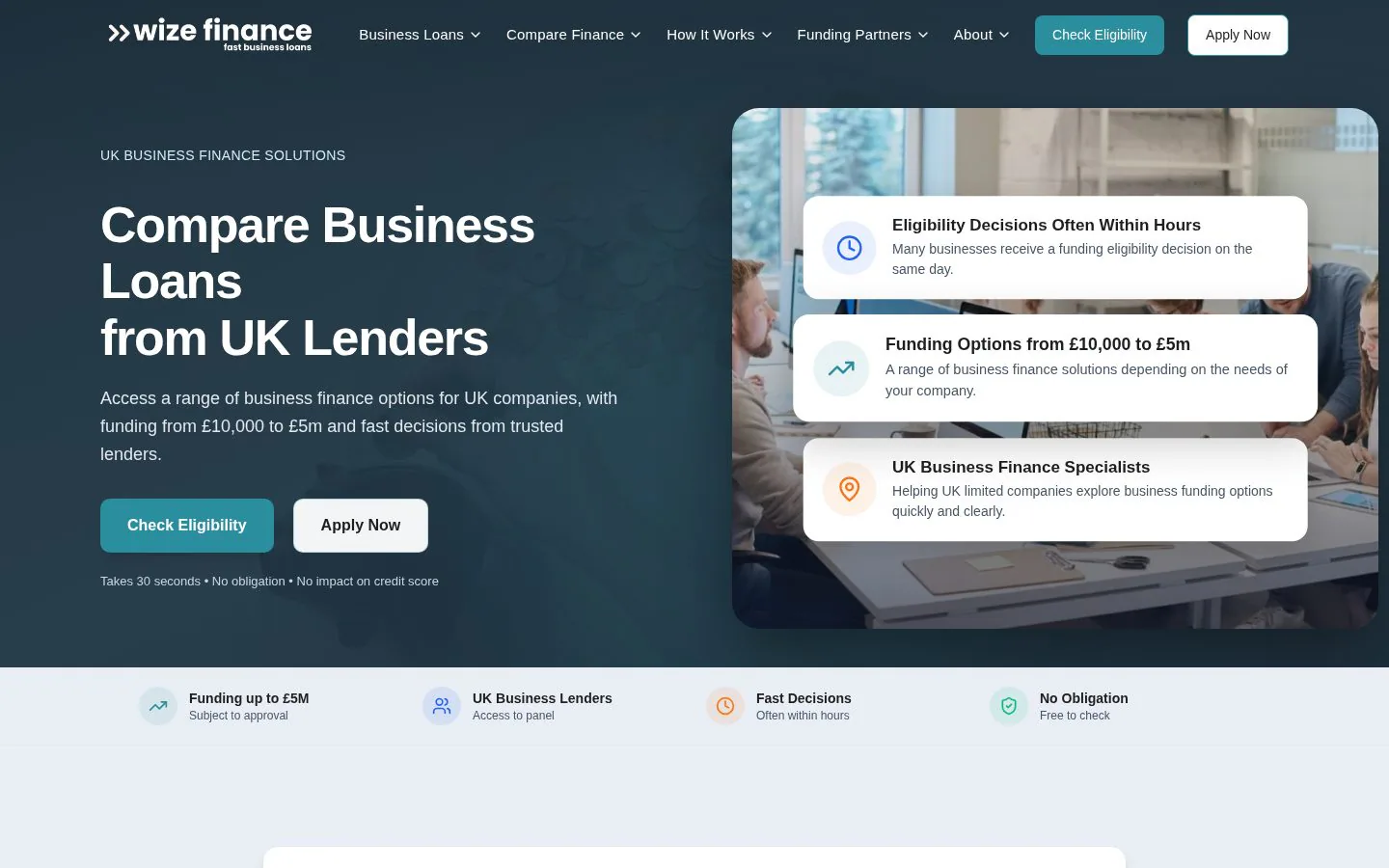 Wize Finance website homepage