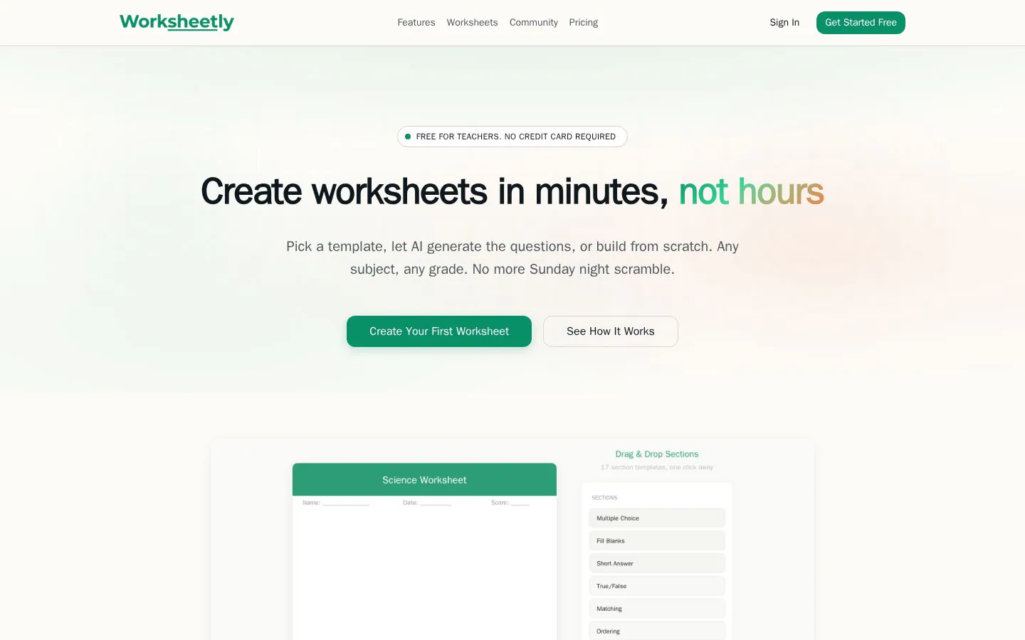 Worksheetly website homepage
