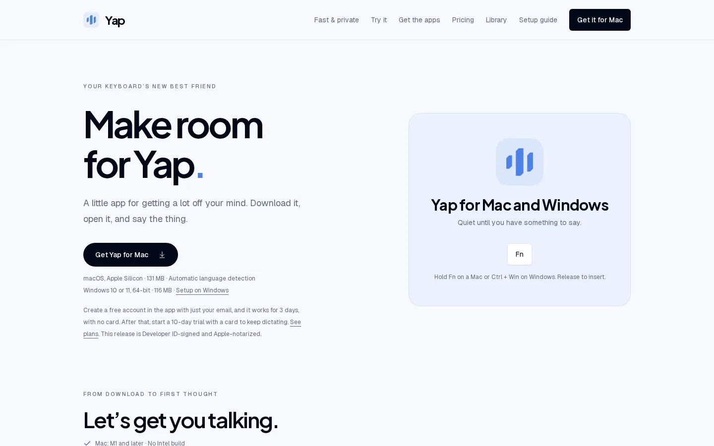 Yap for Android keyboard dictating into a messaging app