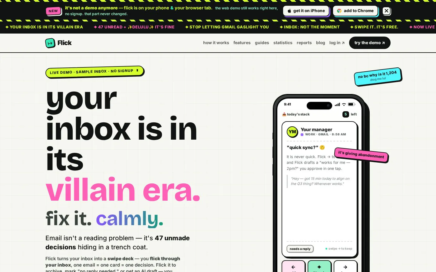 your inbox is in its villain era 💀 website homepage